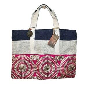 NEW Catori Sun N Sand Zip Bag Tote with Colorful Metallic Embroidery